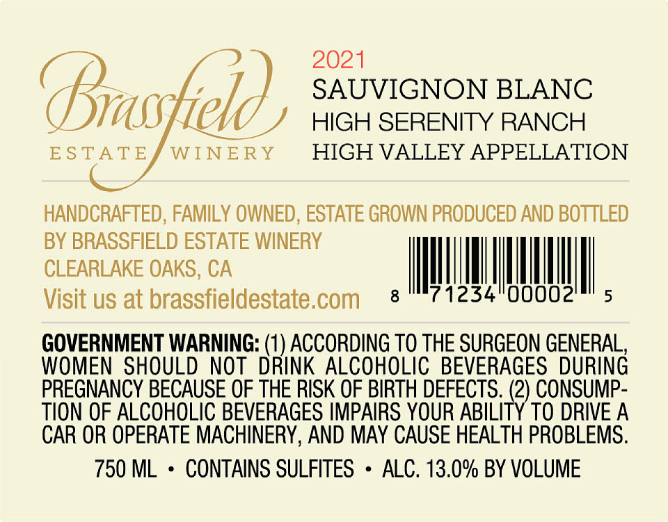 Brassfield Estate Winery - Products - 2022 Sauvignon Blanc